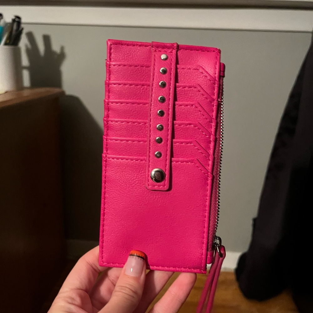 Pink card holder with zipper
